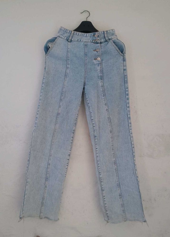 Light Wash Button Fly Wide Leg Jeans