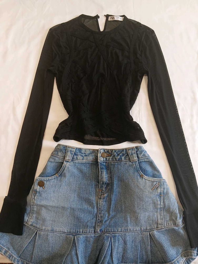 Zara Black Mesh Corset-Style Top