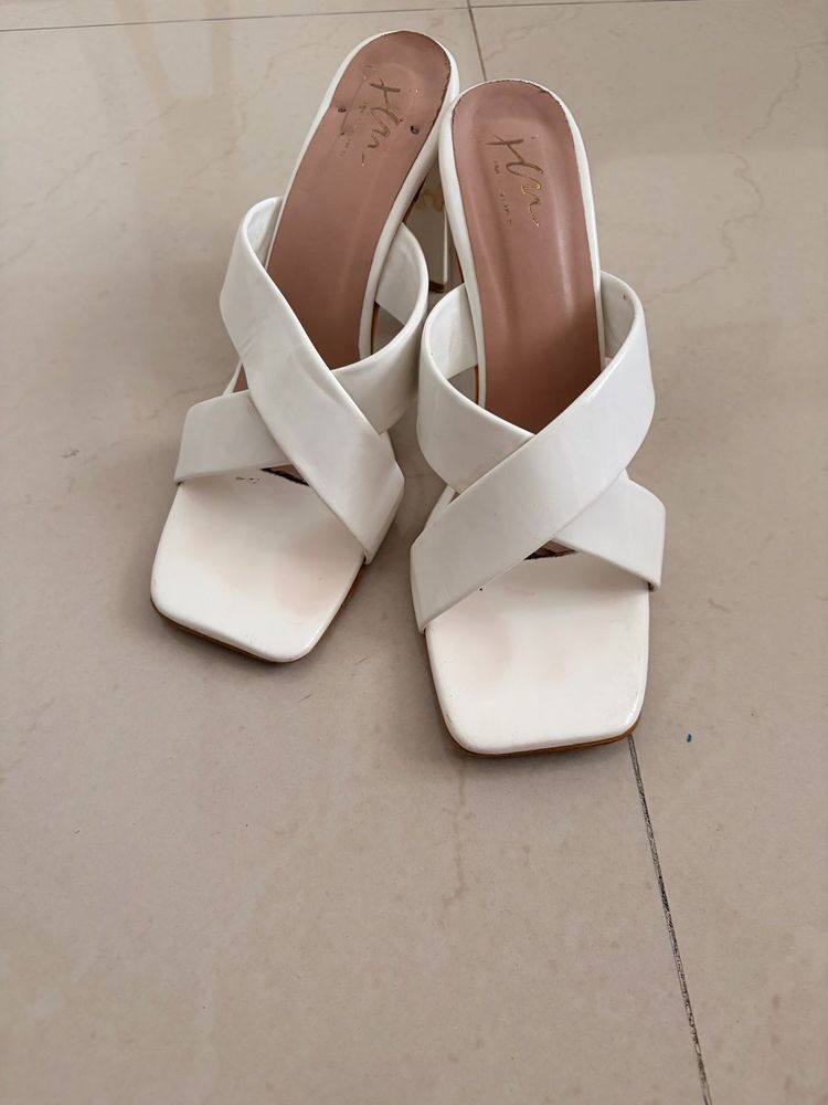 Chic White Cross Strap Heels