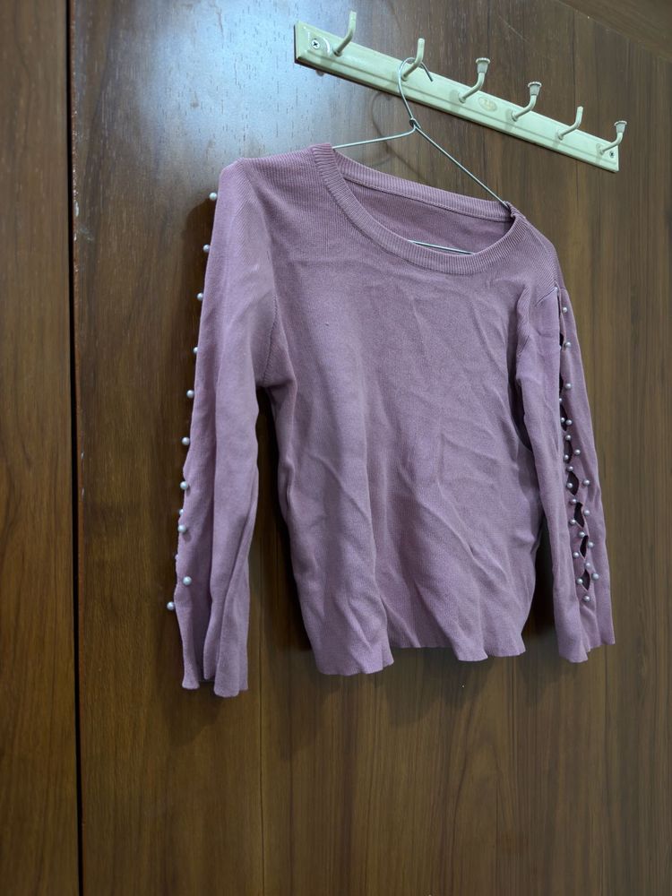 Pearl Embellished Long Sleeve Top