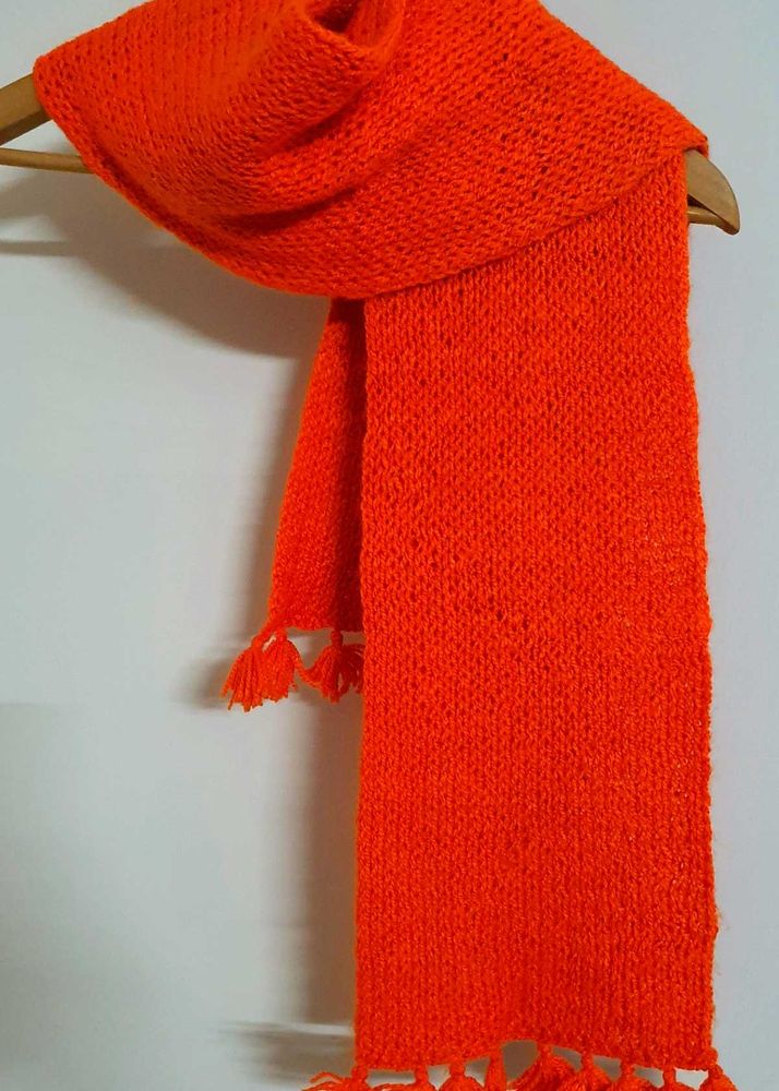 Vibrant Orange Knitted Scarf