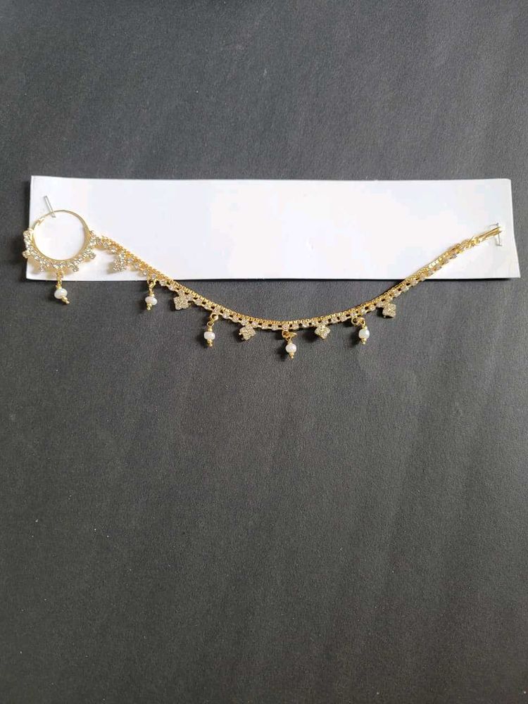 Elegant Gold Nath with Pearls &amp; Stones