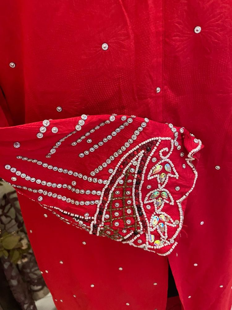 Red  designer Embellished Kurta