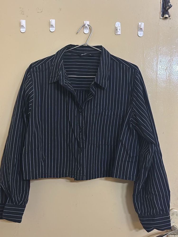 Striped Cropped Button-Up Shirt