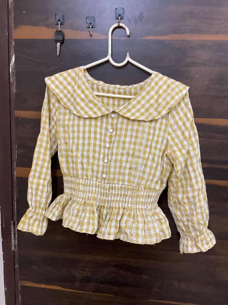 Yellow Plaid Peter Pan Collar Top