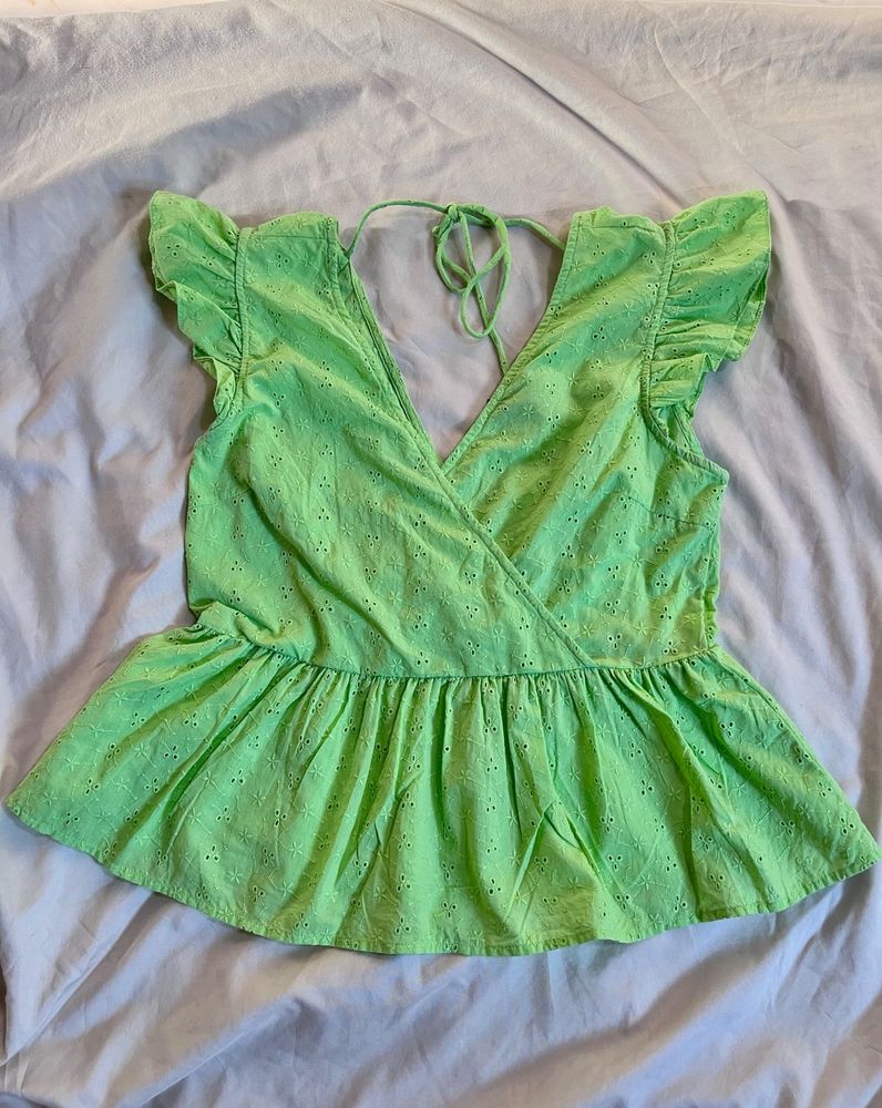 Bright Green Eyelet Peplum Top