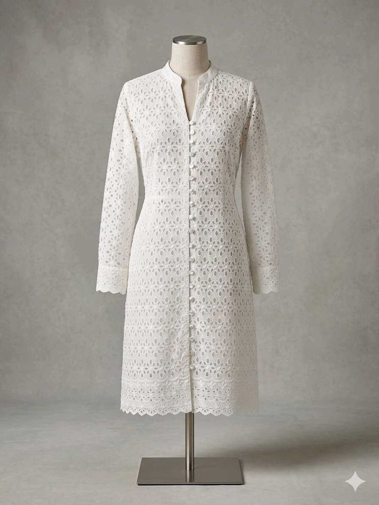Elegant White Chikankari short dress