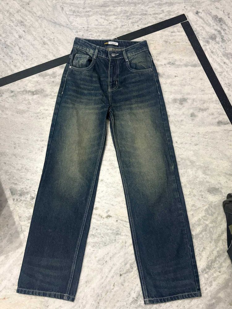 off Duty Washed Blue Wide Leg Jeans