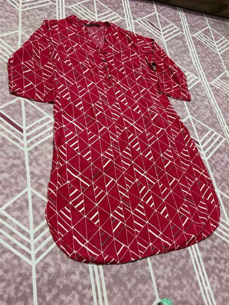 Red Geometric Print Kurta