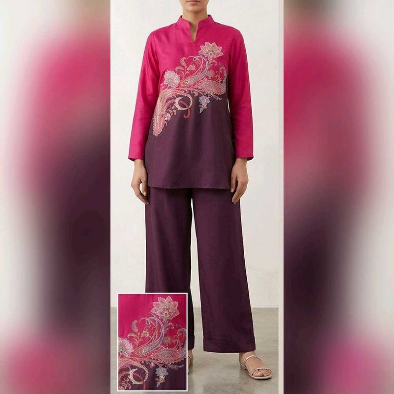 Elegant Pink &amp; Purple Kurta Set