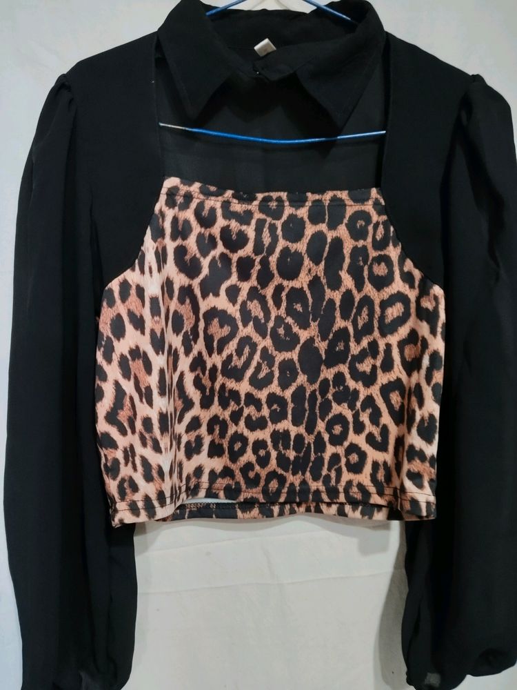 Leopard Printed Balloon Sleeve Top