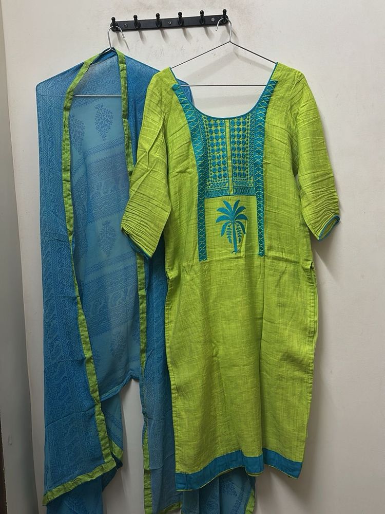 Lime Green Kurta  with Dupatta