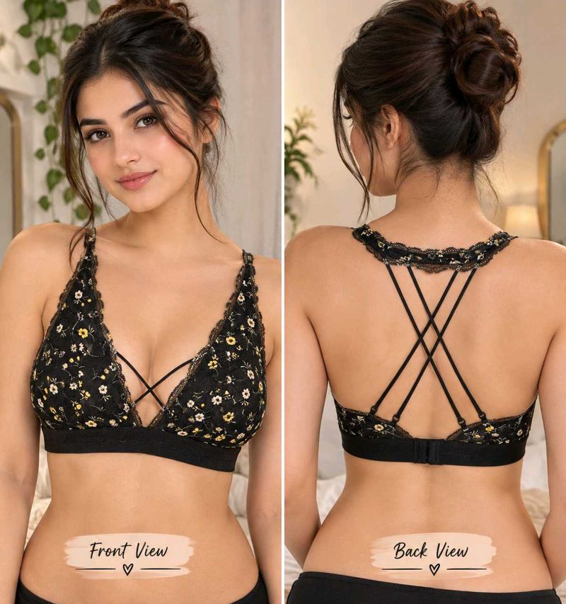 Floral Lace Bralette - Black