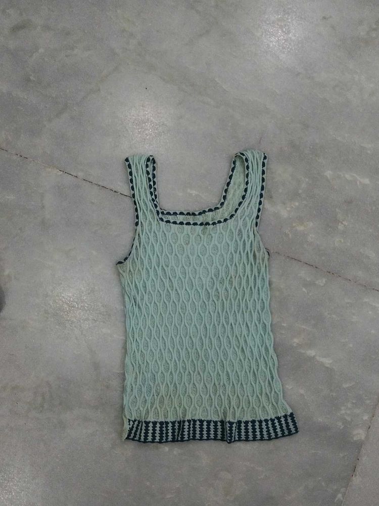 Mint Green Textured crochet Tank Top