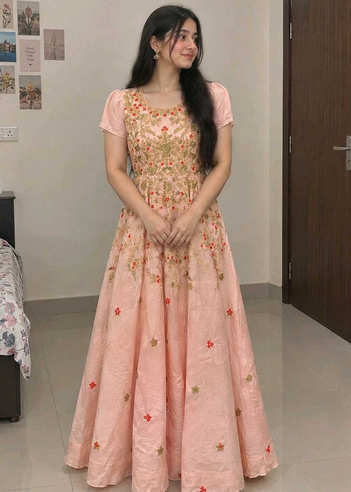 Elegant Pink Embroidered Gown
