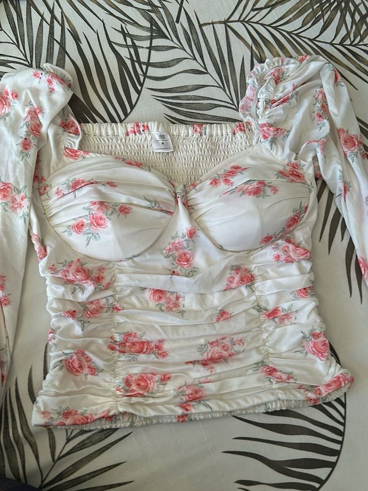 Floral Ruched Bustier Top