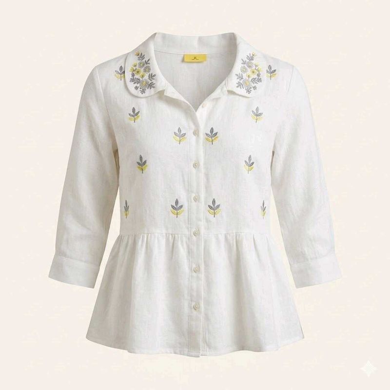 embroidery white peplum top