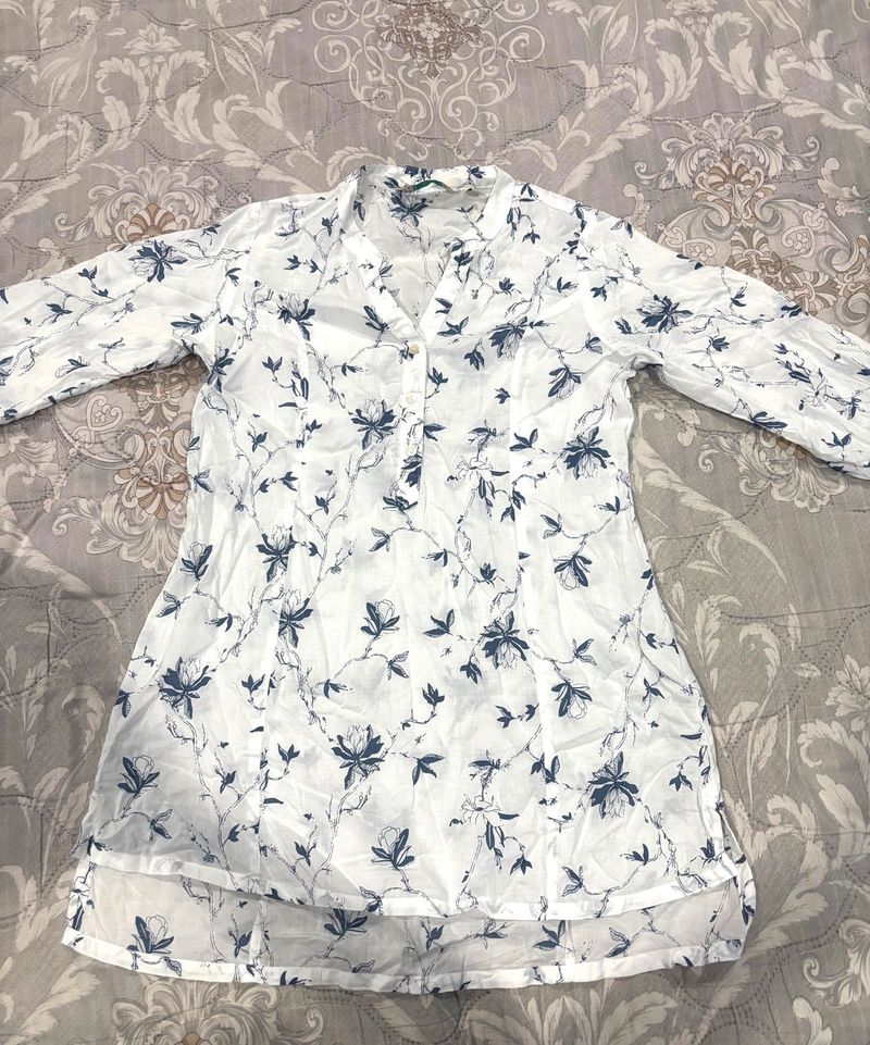White Floral Print Tunic Top