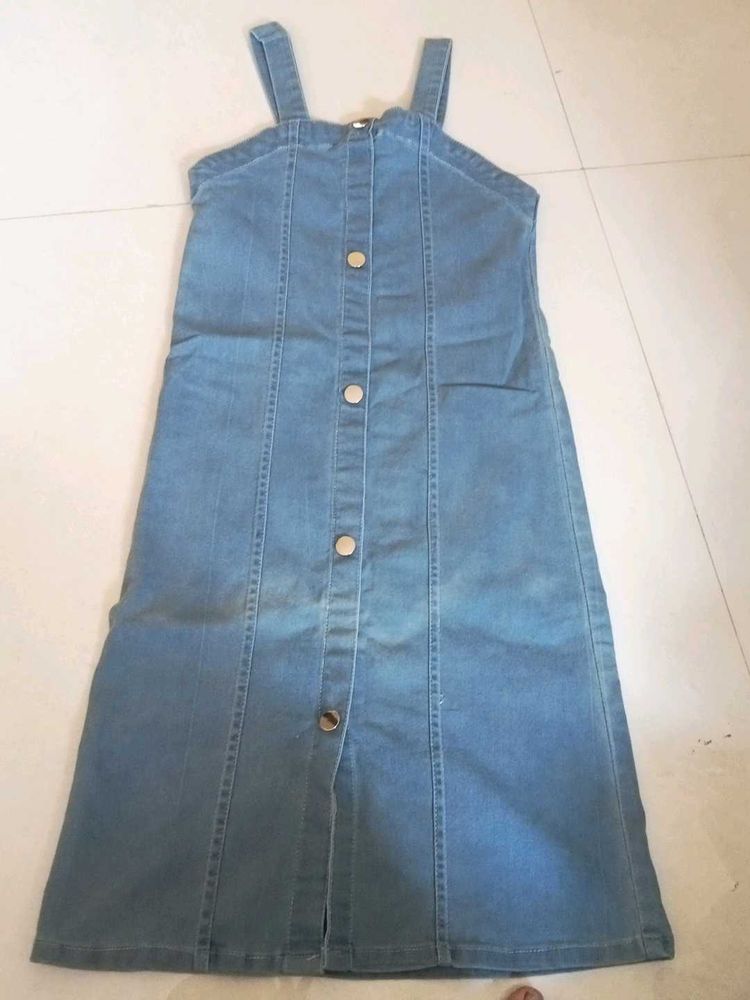 Denim Button-Front Pinafore Dress