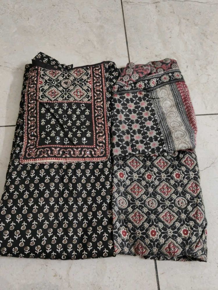 Black three piece kurti set hand stitched