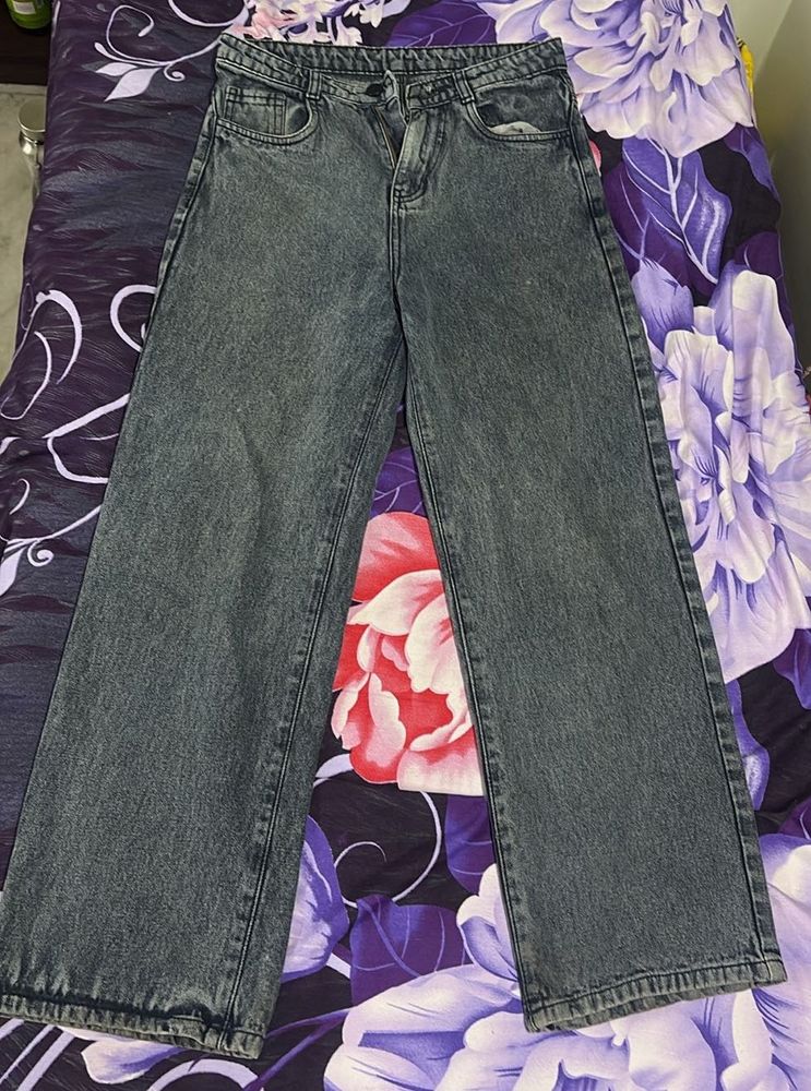 Grey Washed Wide Leg Jeans | High Waist | Trendy F
