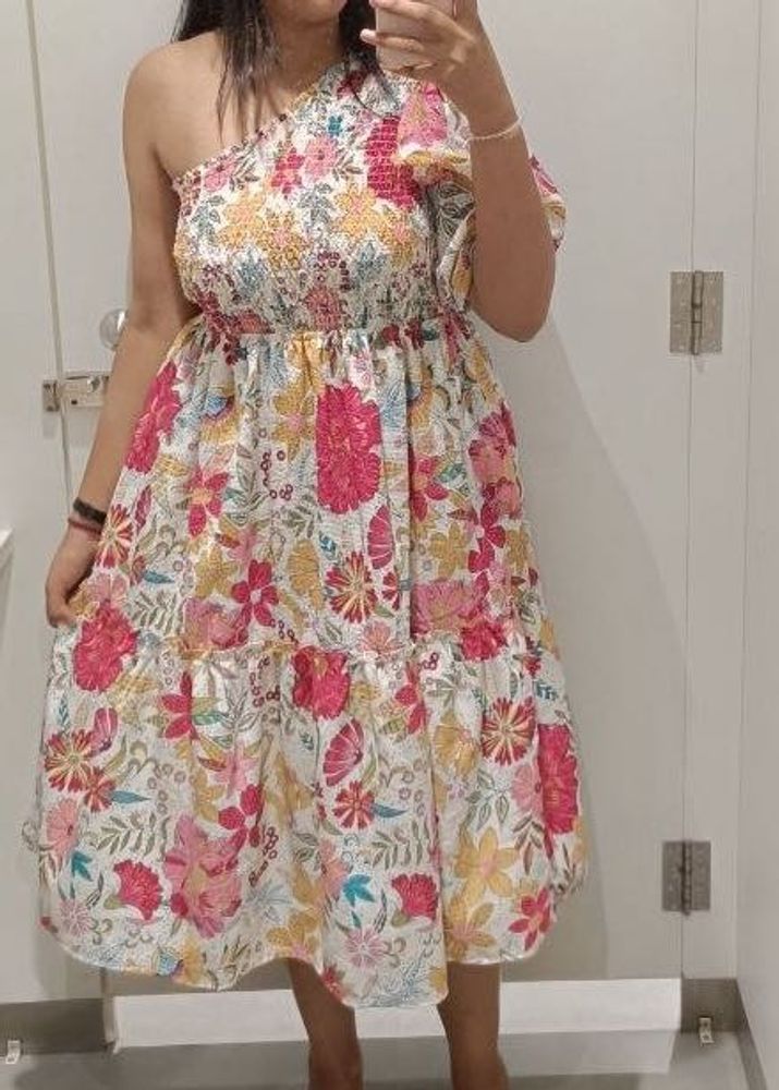 Floral One-Shoulder Midi Dress