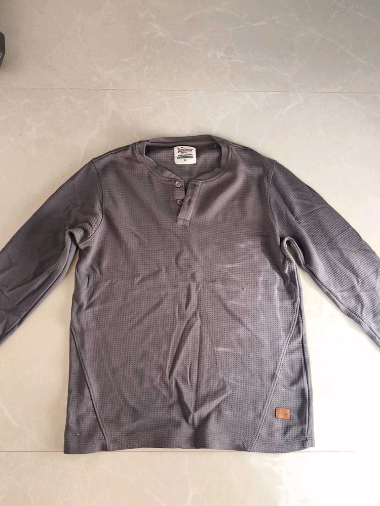 Men's Grey Long Sleeve Henley Shirt