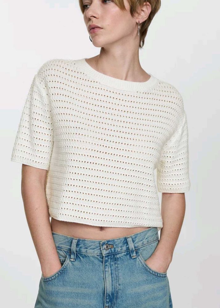 MANGO Top Sale 🚨🚨🚨Off-white cropped Crochet