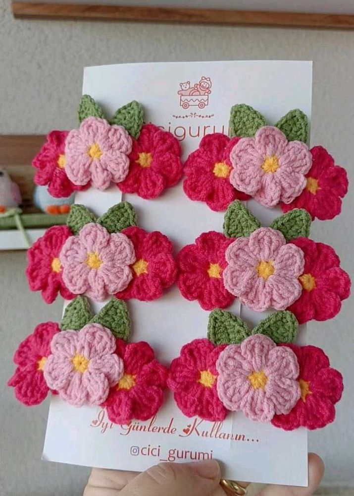 Handmade Crochet Flower Hair Clips Set