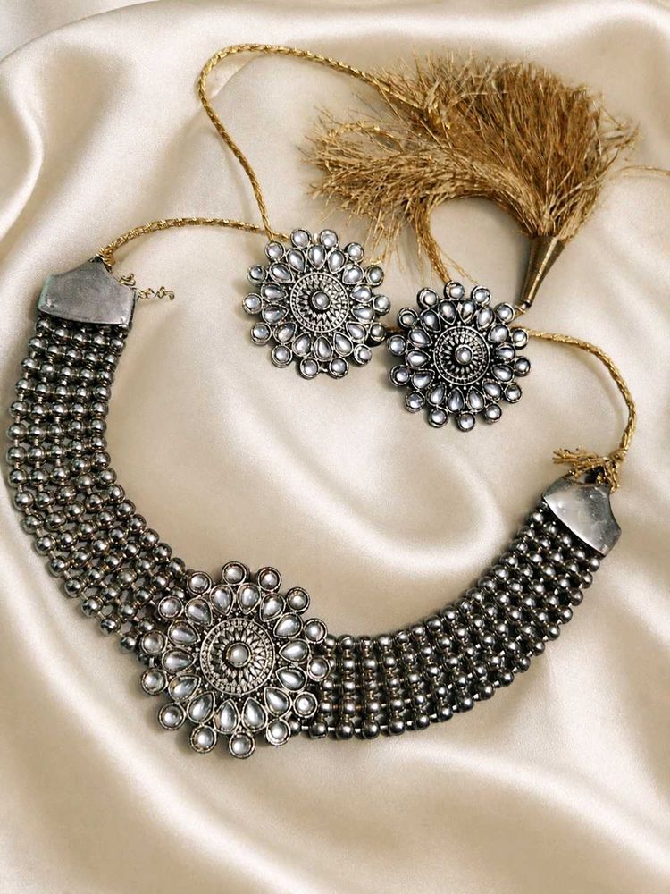 Oxidised Silver Necklace and Earring Set