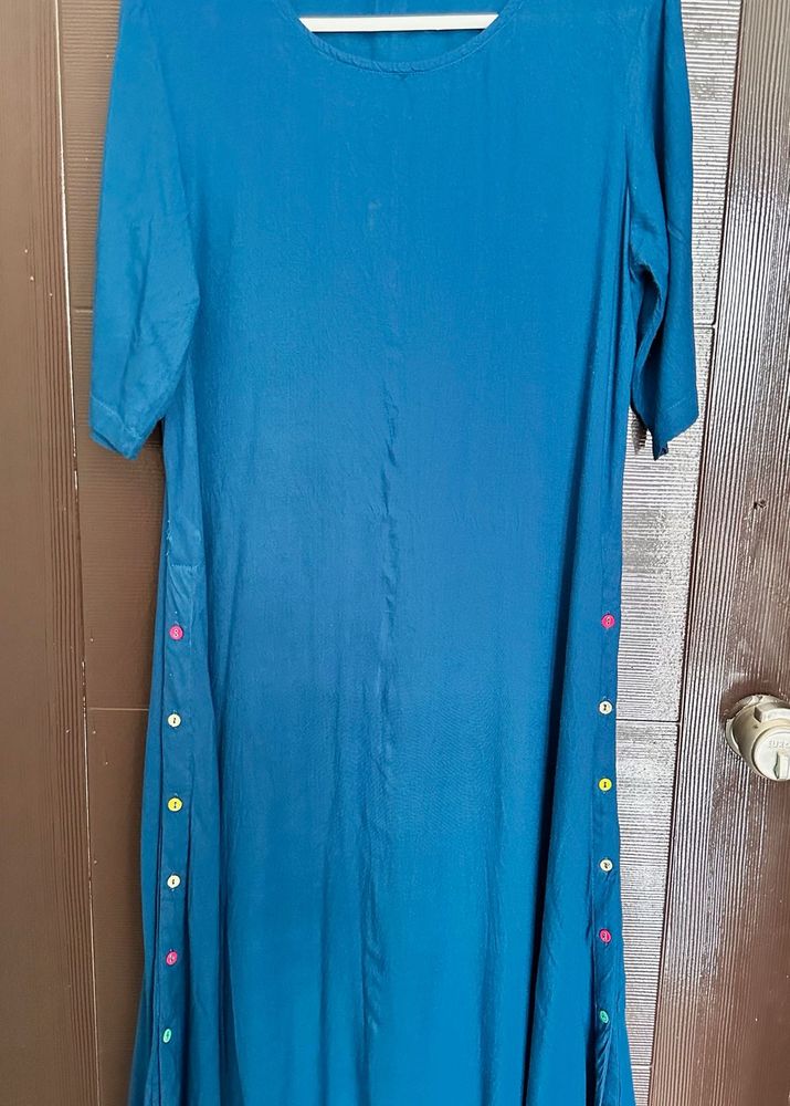 Teal Blue Kurta with Colorful Buttons
