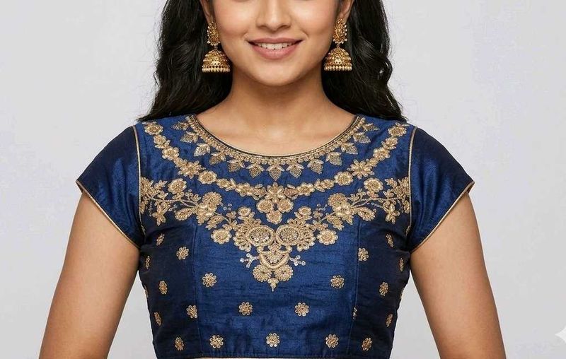 Embroidered Navy Blue Blouse
