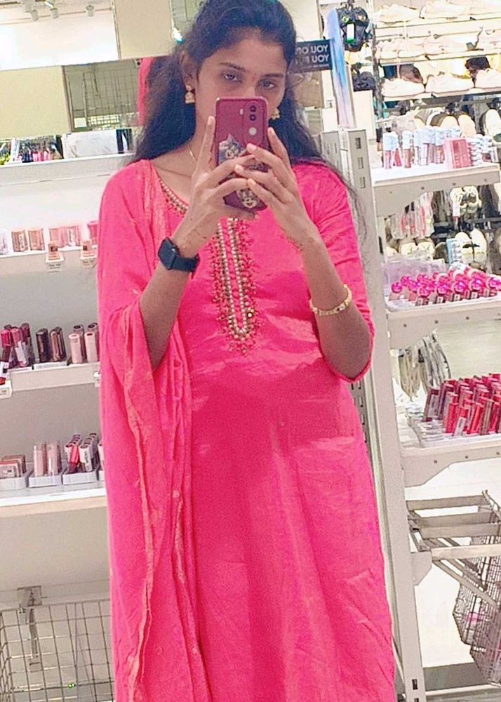Vibrant Pink Kurta Set with Embellishments