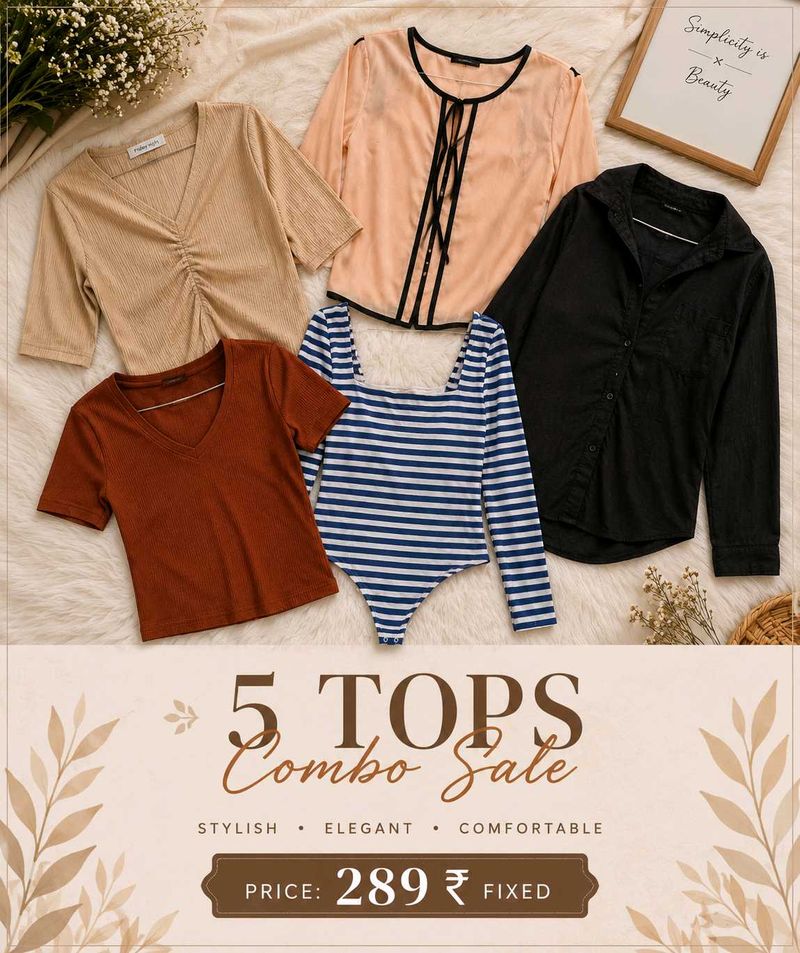 🧚🏻‍♀️5 Piece Women's Top Combo Sale 🌷