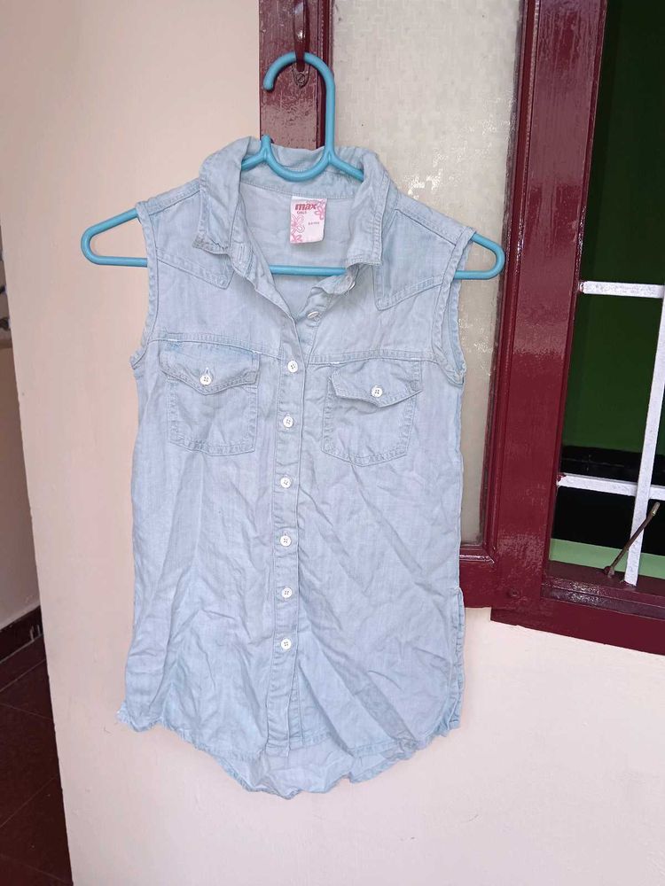 Light Blue Sleeveless Denim Shirt
