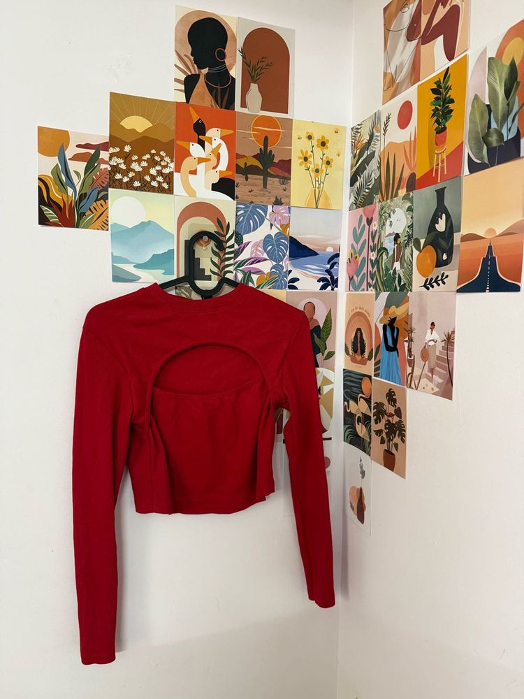 Red Cut-out Long Sleeve Crop Top