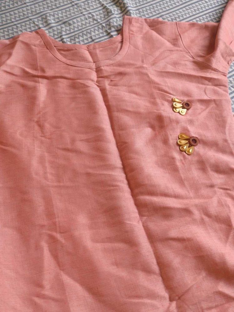 Peach Ethnic Kurta Set in linen