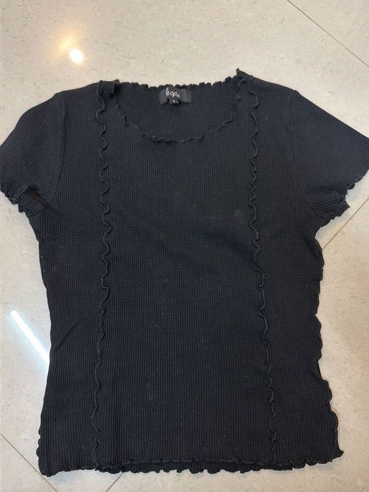 Black Ribbed Ruffle Top