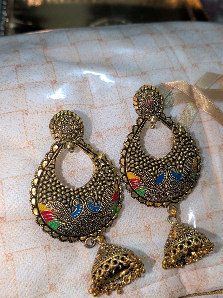 Boho Peacock Jhumka Earrings