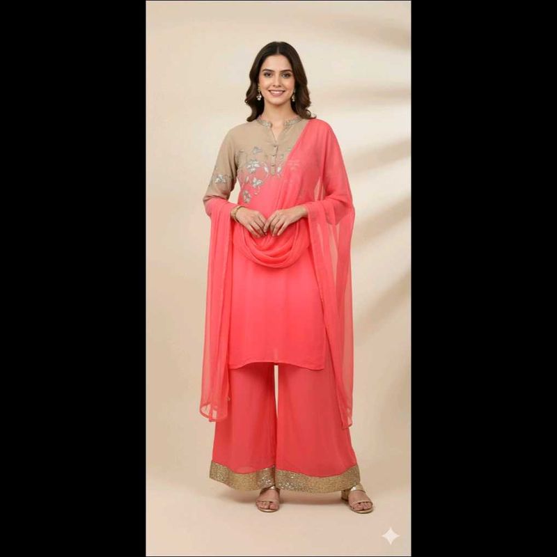 Neon Peach Elegant Ethnic Kurta Set