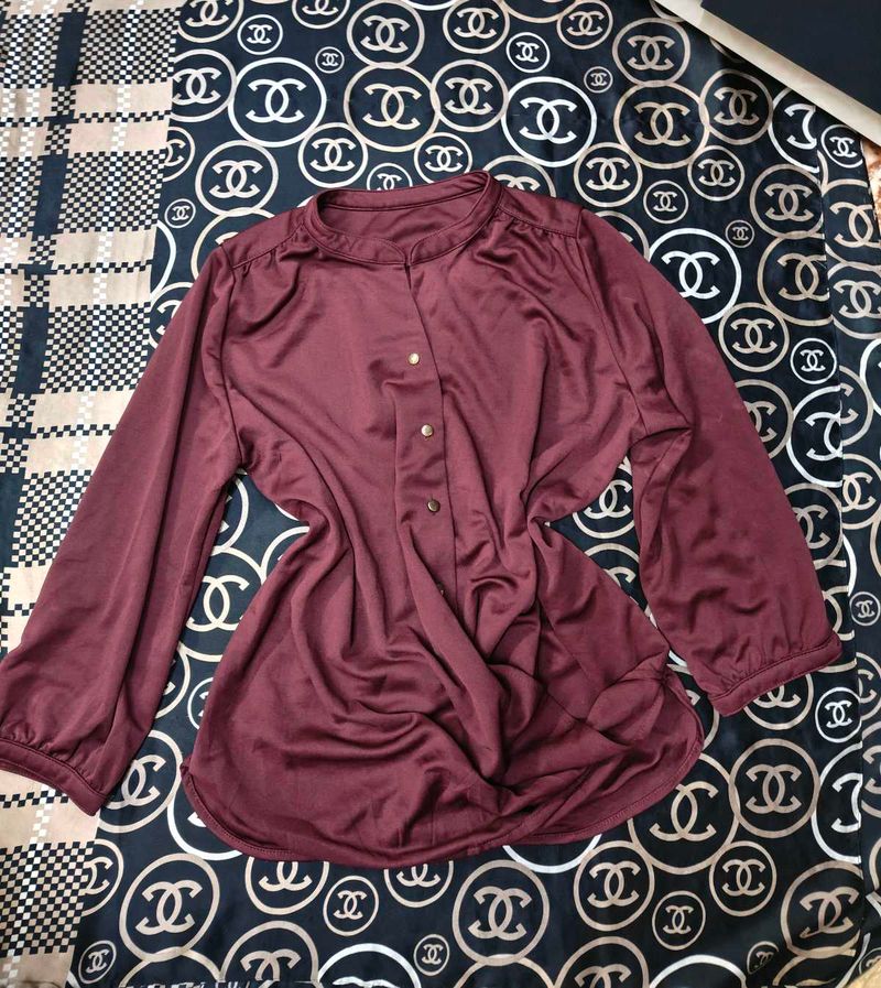 Maroon Korean Top with Gold Buttons