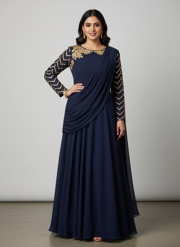 Navy Blue Embellished Gown