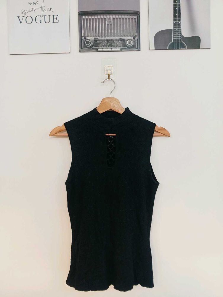 Sleeveless Black Mock Neck Top