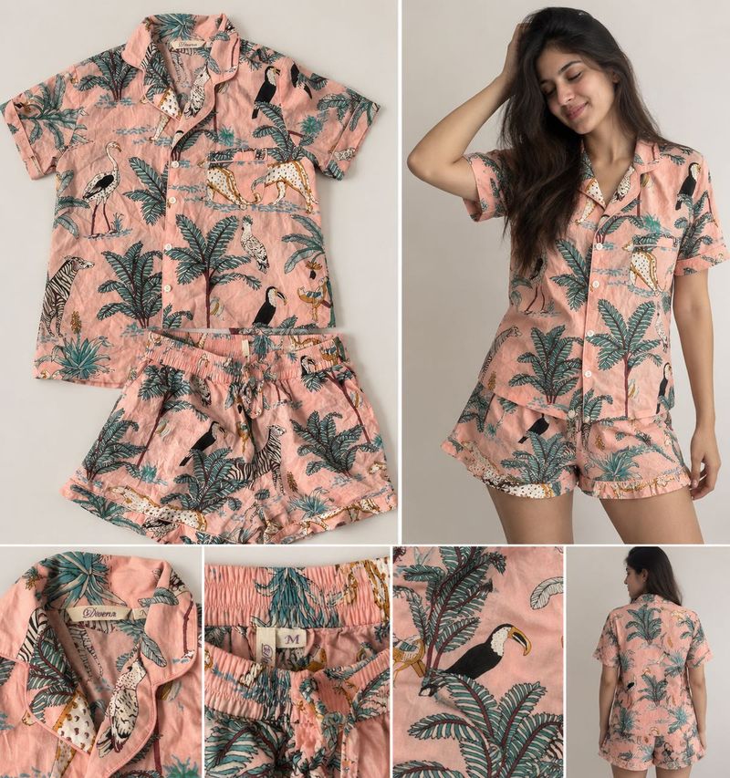 Pink Tropical Print Pajama Set