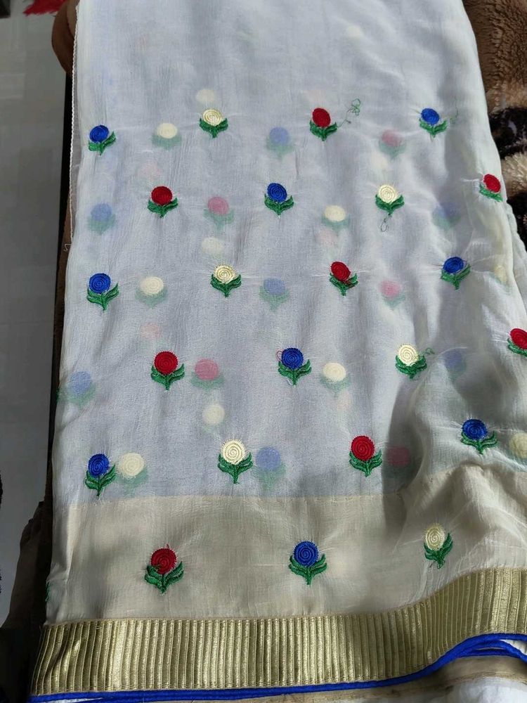 Elegant Embroidered Chanderi Saree