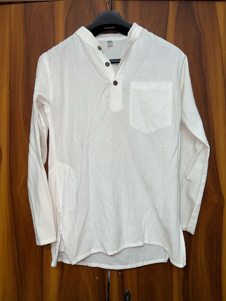 Men's White Linen Kurta | Size (Medium)