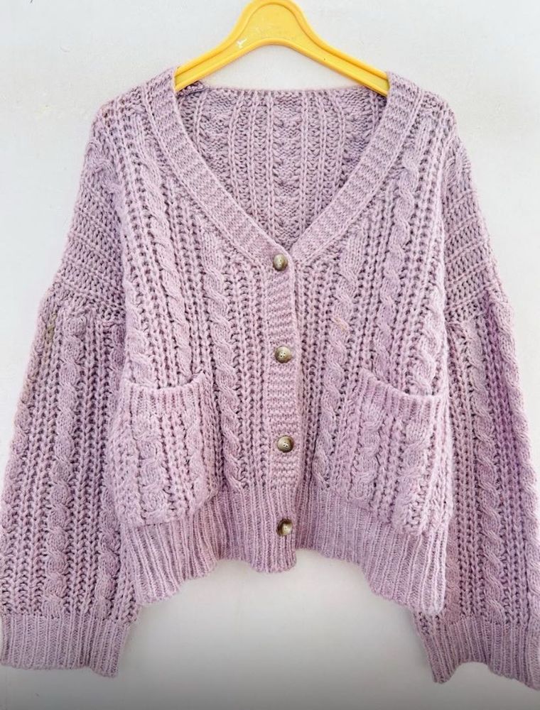 Cozy Lavender Cable Knit Cardigan