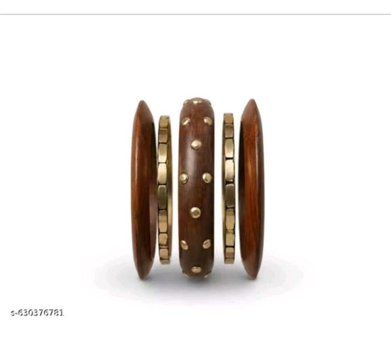 Boho Wooden &amp; Brass Bangle Set