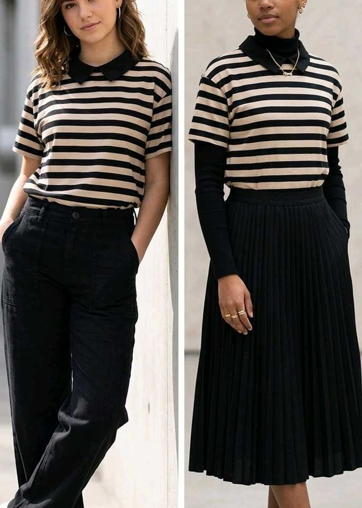Striped Collared Tunic Top