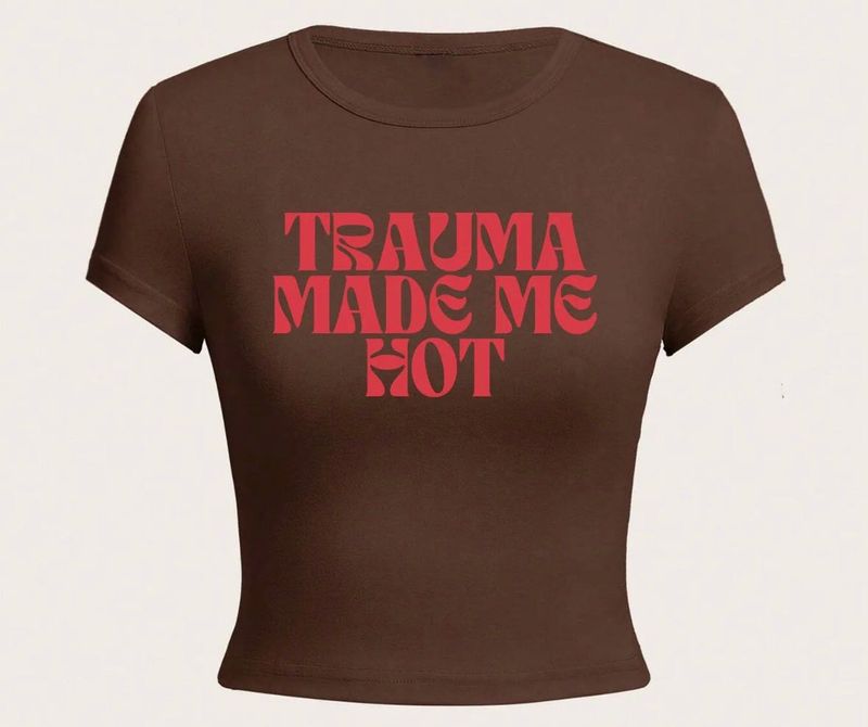 Brown "Trauma Made Me Hot" Cropped Tee